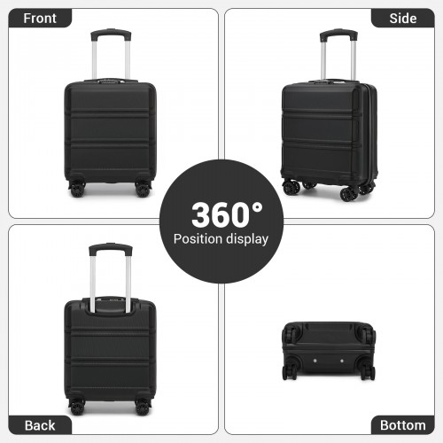 Kono 16 Inch ABS Hard Shell Under-Seat Cabin Suitcase with Spinner Wheels - Black | Lightweight & Durable Travel Companion