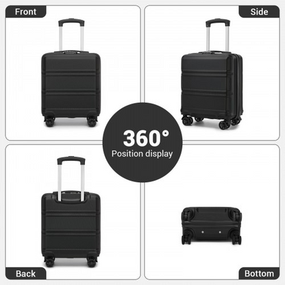 Kono 16 Inch ABS Hard Shell Under-Seat Cabin Suitcase with Spinner Wheels - Black | Lightweight & Durable Travel Companion