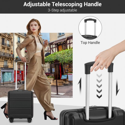 Kono 16 Inch ABS Hard Shell Under-Seat Cabin Suitcase with Spinner Wheels - Black | Lightweight & Durable Travel Companion