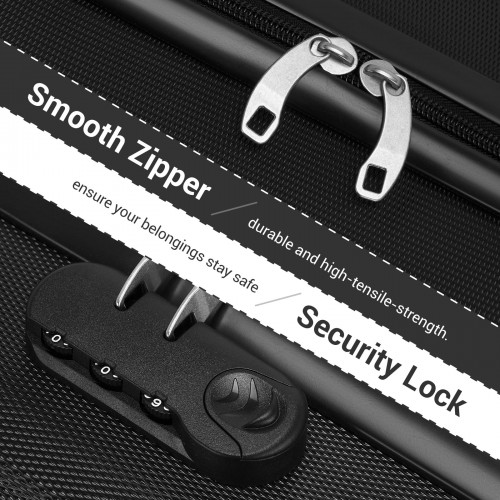 Kono 16 Inch ABS Hard Shell Under-Seat Cabin Suitcase with Spinner Wheels - Black | Lightweight & Durable Travel Companion