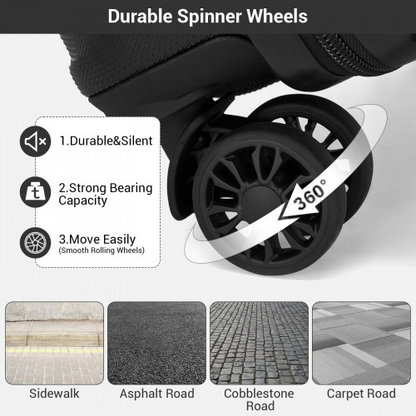 Kono 16 Inch ABS Hard Shell Under-Seat Cabin Suitcase with Spinner Wheels - Black | Lightweight & Durable Travel Companion