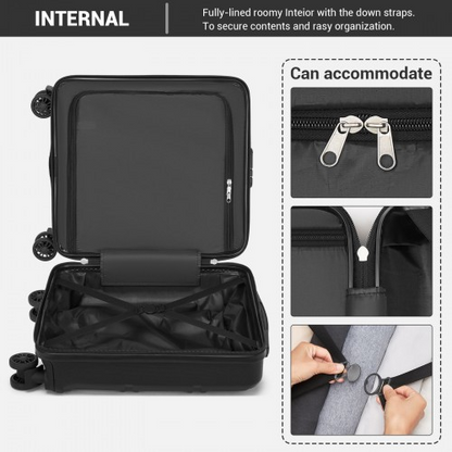 Kono 16 Inch ABS Hard Shell Under-Seat Cabin Suitcase with Spinner Wheels - Black | Lightweight & Durable Travel Companion