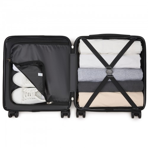 Kono 16 Inch ABS Hard Shell Under-Seat Cabin Suitcase with Spinner Wheels - Black | Lightweight & Durable Travel Companion