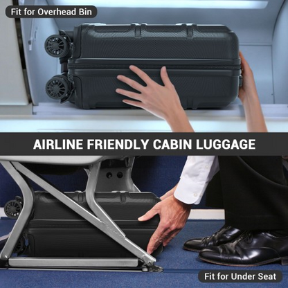 Kono 16 Inch ABS Hard Shell Under-Seat Cabin Suitcase with Spinner Wheels - Black | Lightweight & Durable Travel Companion