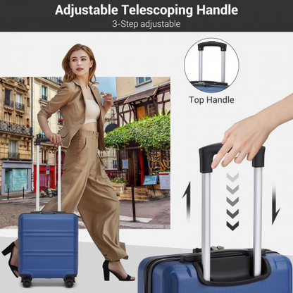 Kono 16 Inch ABS Hard Shell Under-Seat Cabin Suitcase with Spinner Wheels - Navy | Lightweight & Durable Travel Companion