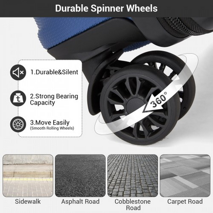 Kono 16 Inch ABS Hard Shell Under-Seat Cabin Suitcase with Spinner Wheels - Navy | Lightweight & Durable Travel Companion