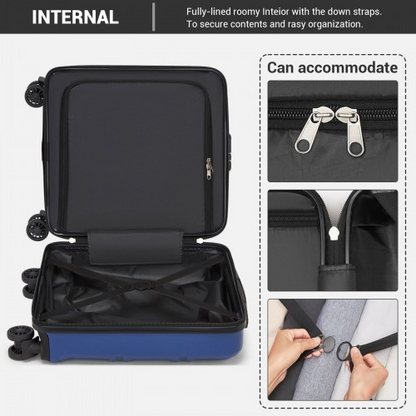 Kono 16 Inch ABS Hard Shell Under-Seat Cabin Suitcase with Spinner Wheels - Navy | Lightweight & Durable Travel Companion
