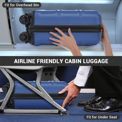 Kono 16 Inch ABS Hard Shell Under-Seat Cabin Suitcase with Spinner Wheels - Navy | Lightweight & Durable Travel Companion