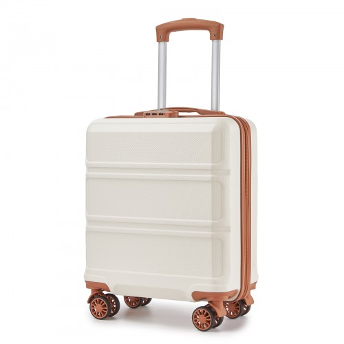 Kono 16 Inch ABS Hard Shell Under-Seat Cabin Suitcase with Spinner Wheels - Cream And Brown