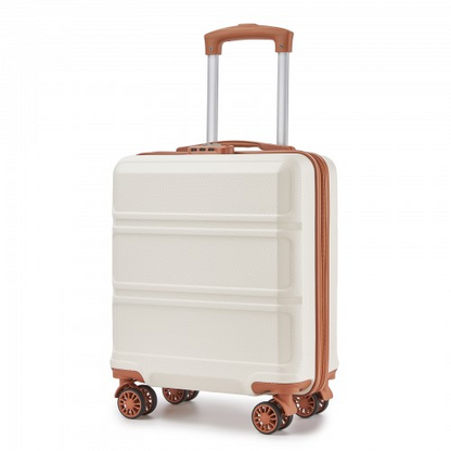 Kono 16 Inch ABS Hard Shell Under-Seat Cabin Suitcase with Spinner Wheels - Cream And Brown