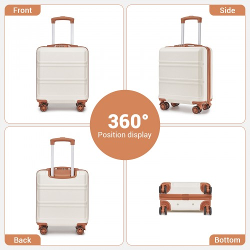 Kono 16 Inch ABS Hard Shell Under-Seat Cabin Suitcase with Spinner Wheels - Cream And Brown