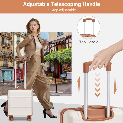 Kono 16 Inch ABS Hard Shell Under-Seat Cabin Suitcase with Spinner Wheels - Cream And Brown