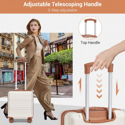 Kono 16 Inch ABS Hard Shell Under-Seat Cabin Suitcase with Spinner Wheels - Cream And Brown