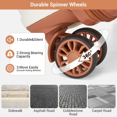 Kono 16 Inch ABS Hard Shell Under-Seat Cabin Suitcase with Spinner Wheels - Cream And Brown