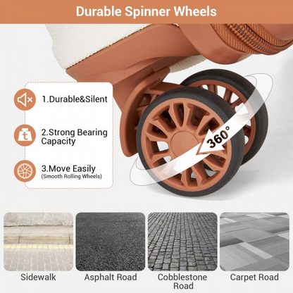 Kono 16 Inch ABS Hard Shell Under-Seat Cabin Suitcase with Spinner Wheels - Cream And Brown