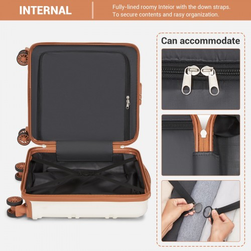 Kono 16 Inch ABS Hard Shell Under-Seat Cabin Suitcase with Spinner Wheels - Cream And Brown