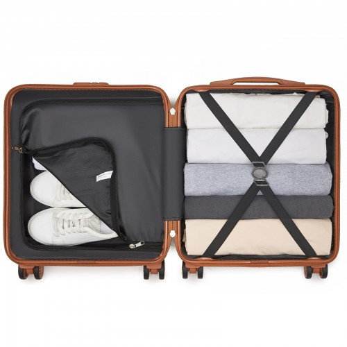 Kono 16 Inch ABS Hard Shell Under-Seat Cabin Suitcase with Spinner Wheels - Cream And Brown