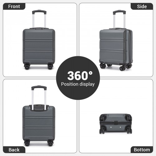 Kono 16 Inch ABS Hard Shell Under-Seat Cabin Suitcase with Spinner Wheels - Grey