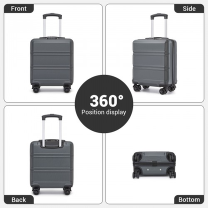 Kono 16 Inch ABS Hard Shell Under-Seat Cabin Suitcase with Spinner Wheels - Grey