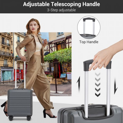 Kono 16 Inch ABS Hard Shell Under-Seat Cabin Suitcase with Spinner Wheels - Grey