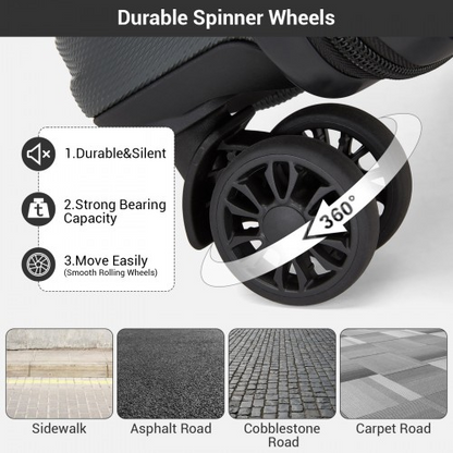 Kono 16 Inch ABS Hard Shell Under-Seat Cabin Suitcase with Spinner Wheels - Grey