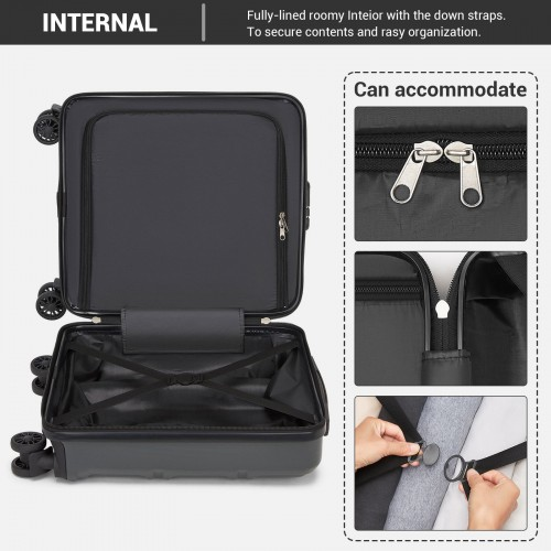 Kono 16 Inch ABS Hard Shell Under-Seat Cabin Suitcase with Spinner Wheels - Grey