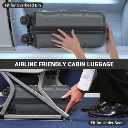 Kono 16 Inch ABS Hard Shell Under-Seat Cabin Suitcase with Spinner Wheels - Grey