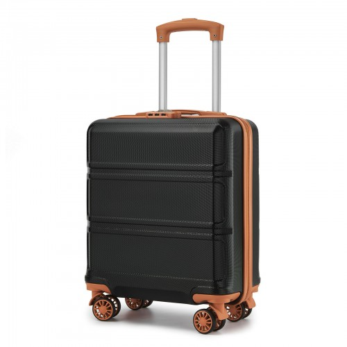 Kono 16 Inch ABS Hard Shell Under-Seat Cabin Suitcase with Spinner Wheels - Black and Brown