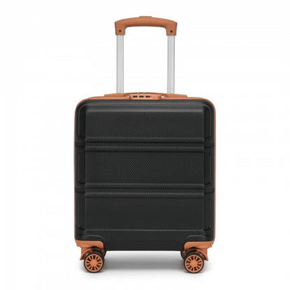 Kono 16 Inch ABS Hard Shell Under-Seat Cabin Suitcase with Spinner Wheels - Black and Brown