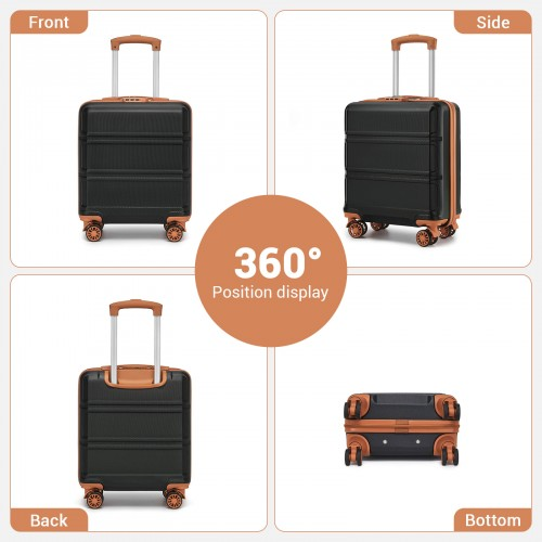 Kono 16 Inch ABS Hard Shell Under-Seat Cabin Suitcase with Spinner Wheels - Black and Brown