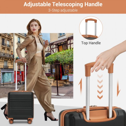 Kono 16 Inch ABS Hard Shell Under-Seat Cabin Suitcase with Spinner Wheels - Black and Brown