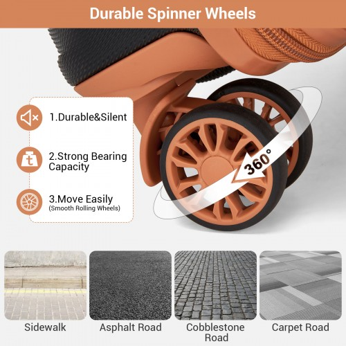 Kono 16 Inch ABS Hard Shell Under-Seat Cabin Suitcase with Spinner Wheels - Black and Brown