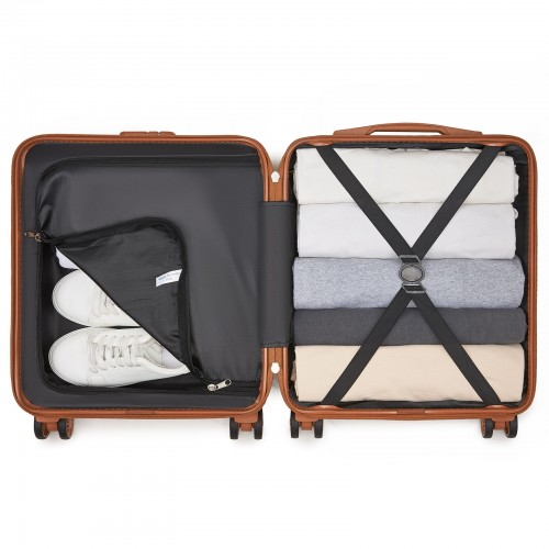 Kono 16 Inch ABS Hard Shell Under-Seat Cabin Suitcase with Spinner Wheels - Black and Brown
