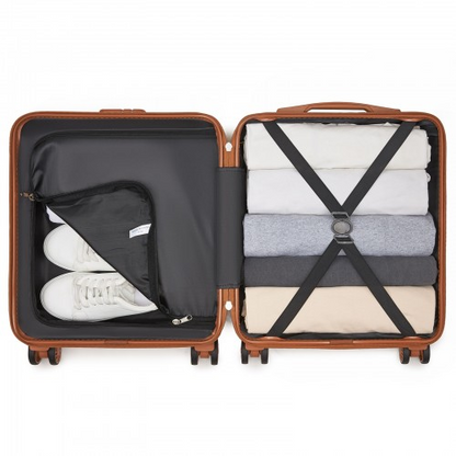 Kono 16 Inch ABS Hard Shell Under-Seat Cabin Suitcase with Spinner Wheels - Black and Brown