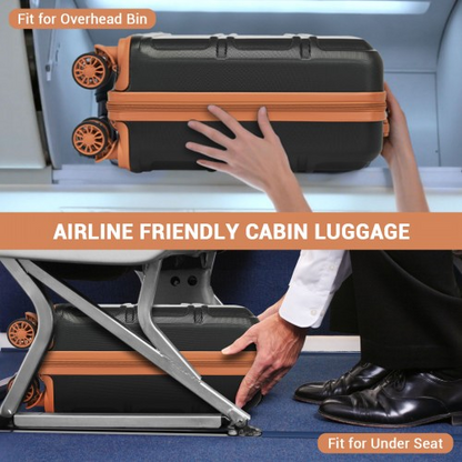 Kono 16 Inch ABS Hard Shell Under-Seat Cabin Suitcase with Spinner Wheels - Black and Brown