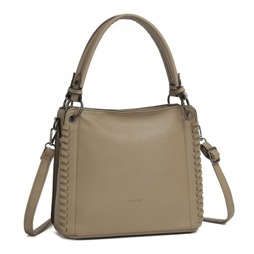 Miss Lulu Textured PU Leather Crossbody Handbag with Woven Accents for Women - Khaki | HBM2509
