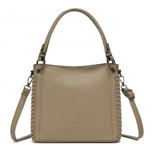 Miss Lulu Textured PU Leather Crossbody Handbag with Woven Accents for Women - Khaki | HBM2509