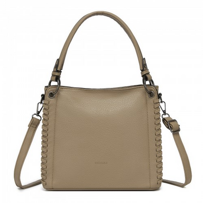 Miss Lulu Textured PU Leather Crossbody Handbag with Woven Accents for Women - Khaki | HBM2509