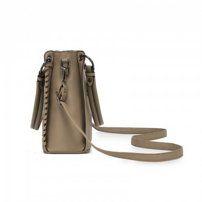 Miss Lulu Textured PU Leather Crossbody Handbag with Woven Accents for Women - Khaki | HBM2509
