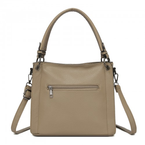 Miss Lulu Textured PU Leather Crossbody Handbag with Woven Accents for Women - Khaki | HBM2509