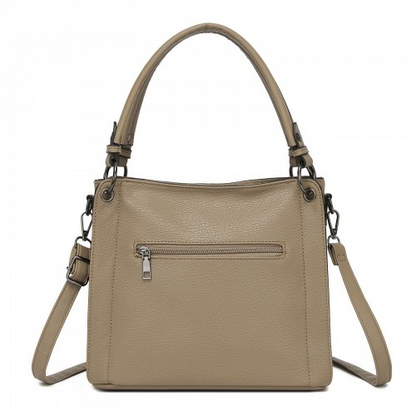 Miss Lulu Textured PU Leather Crossbody Handbag with Woven Accents for Women - Khaki | HBM2509