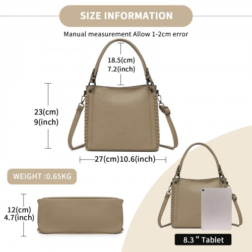Miss Lulu Textured PU Leather Crossbody Handbag with Woven Accents for Women - Khaki | HBM2509