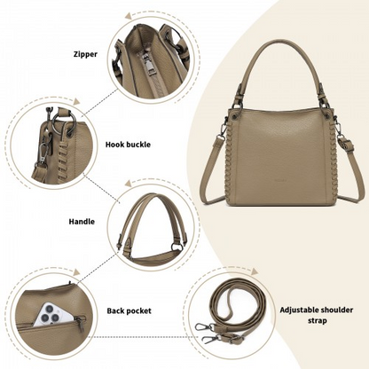 Miss Lulu Textured PU Leather Crossbody Handbag with Woven Accents for Women - Khaki | HBM2509