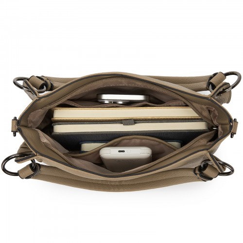 Miss Lulu Textured PU Leather Crossbody Handbag with Woven Accents for Women - Khaki | HBM2509