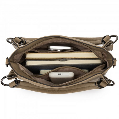 Miss Lulu Textured PU Leather Crossbody Handbag with Woven Accents for Women - Khaki | HBM2509