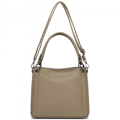 Miss Lulu Textured PU Leather Crossbody Handbag with Woven Accents for Women - Khaki | HBM2509
