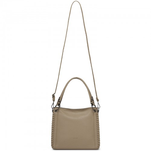 Miss Lulu Textured PU Leather Crossbody Handbag with Woven Accents for Women - Khaki | HBM2509