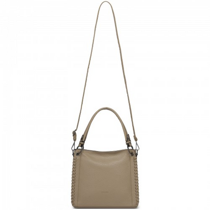 Miss Lulu Textured PU Leather Crossbody Handbag with Woven Accents for Women - Khaki | HBM2509