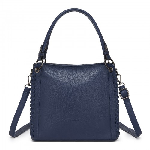 Miss Lulu Navy Textured PU Leather Crossbody Handbag with Woven Accents for Women – HBM2509 | Stylish & Functional