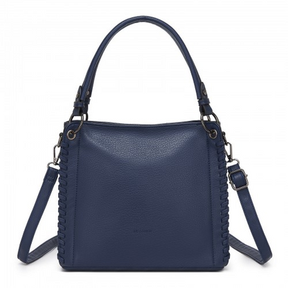 Miss Lulu Navy Textured PU Leather Crossbody Handbag with Woven Accents for Women – HBM2509 | Stylish & Functional